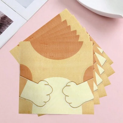 20 piezas/bolsa Servilletas decorativas con diseño de oreja de dibujos animados Papel tisú impreso adecuado para fiestas, celebraciones, restaurantes occidentales, panaderías, y como pañuelos faciales