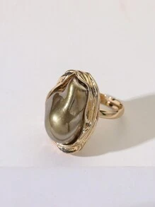 1pc Asymmetrical Asymmetric Pearl Ring, Adjustable, Suitable For Women Everyday Wear Jewelry, European And American Style