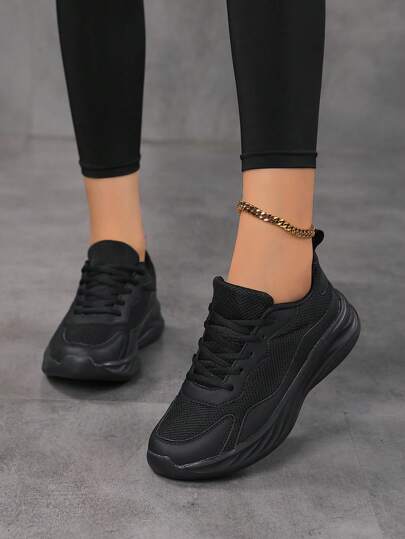 New Plus Size Breathable Mesh Lightweight Soft Bottom Casual Sneakers, Women Running Shoes, Women Sports Shoes, Casual Women Flats, All Black Work Shoes, Fashion Sneakers, Sports Shoes, Jogging Shoes, Leisure Travel Shoes, New Walking Shoes, Shoes, Black Shoes, Women Thick Sole Chunky Sneakers, All Black Shoes, Women Road Running Sneakers