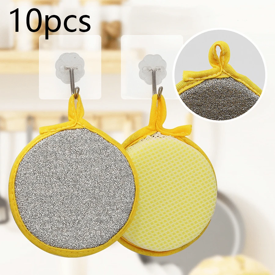 10入組家用洗碗刷和鍋具清洗雙面除污洗碗海綿，清洗海綿，鋼絲球，水槽清潔布或廚房爐灶清潔布，抗菌可洗，廚房用品，廚房清潔小工具 - 黃色 - 查看 1