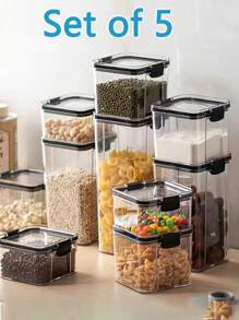 10 piezas / 1 pieza Contenedor de almacenamiento de plástico sellable, caja de almacenamiento de alimentos transparente, fiambrera, tarro de especias, frasco de almacenamiento de refrigerador, frasco para caramelos y frutas secas, para almacenar granos, arroz, fideos y otros suministros de cocina