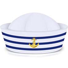 1pc (2 Colors Available) Blue Striped Sailor Hat Ideal For Captain Role Play, Yacht Party With Adjustable Size, And White Striped Handkerchief & Bow Tie - Perfect For Halloween And Costume Parties