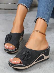 Women's Cross-Border New Style Leather Sandals, With Flower Decoration, Elegant And Comfortable, Suitable For Spring And Summer Seasons