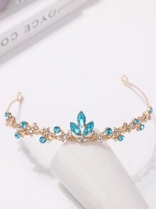 1入組公主風格豪華甜美3D鑽石皇冠頭帶，適用於青少女 - 藍色 - 查看 2