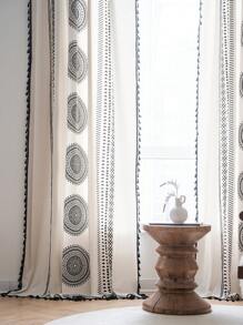 2面幾何半遮光波西米亞亞麻窗簾帶流蘇，4種安裝方式：胡克帶/桿式口袋/扣環頂部/後翻，適用於臥室客廳裝飾窗戶 - 彩色 - 查看 6