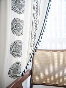 2面幾何半遮光波西米亞亞麻窗簾帶流蘇，4種安裝方式：胡克帶/桿式口袋/扣環頂部/後翻，適用於臥室客廳裝飾窗戶 - 彩色 - 查看 8