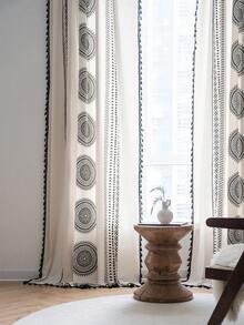 2面幾何半遮光波西米亞亞麻窗簾帶流蘇，4種安裝方式：胡克帶/桿式口袋/扣環頂部/後翻，適用於臥室客廳裝飾窗戶 - 彩色 - 查看 7