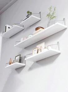 1pc Wall Mounted Storage Shelf With Wooden Board, Dorm Room Organizer, Living Room Decoration, Wall Hanging Rack, No-Drilling, Kitchen Storage, Wooden Wall-Mounted Partition Shelf