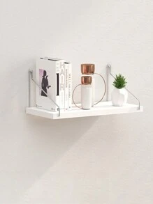 1pc Wall Mounted Storage Shelf With Wooden Board, Dorm Room Organizer, Living Room Decoration, Wall Hanging Rack, No-Drilling, Kitchen Storage, Wooden Wall-Mounted Partition Shelf