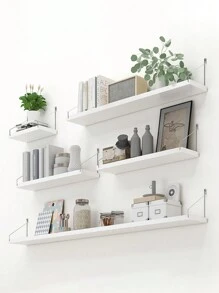 1pc Wall Mounted Storage Shelf With Wooden Board, Dorm Room Organizer, Living Room Decoration, Wall Hanging Rack, No-Drilling, Kitchen Storage, Wooden Wall-Mounted Partition Shelf