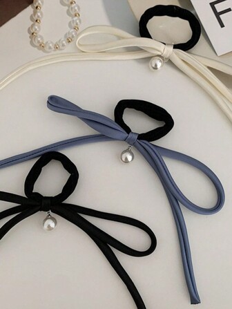 1 pieza Lazo y colgante de perlas simple, Sujetador de coleta elegante estilo francés, Recogedor de cabello, Accesorios para el cabello