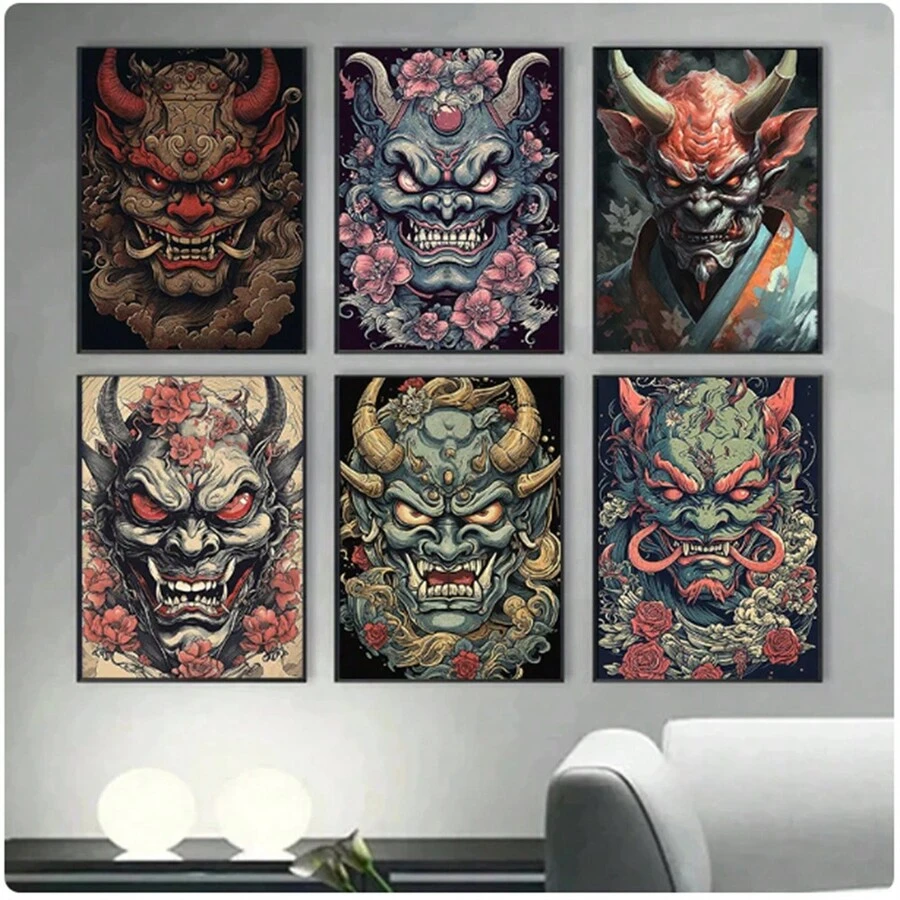 1入組恐怖海報古代神秘生物帆布油畫壁畫客廳家居裝飾無框