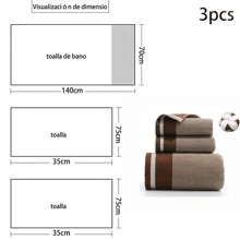 3 PcsToalla De Baño Grande Completo 100% Algodón Suave,35*75cm*2+70*140cm*1 - Marrón - Ver 3