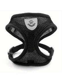 Correa para mascotas (gatos y perros) con arnés ajustable anti-escape para pecho y espalda, cuerda y collar reflectantes, de material de malla suave y transpirable