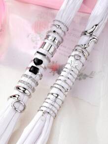 27入組復古黑色滴心方蝴蝶戒指套裝，個性時尚配件，適用於日常佩戴 - 銀色 - 查看 2