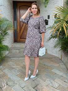 Vestido Estampado Evasê Mangas Over Outono Inverno