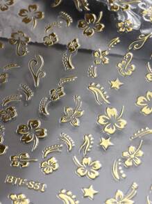 2張3D金銀色木棉花指甲貼紙，夏季裝飾金銀色花朵指甲貼紙，熱帶葉子滑片美甲箔 DIY - 彩色 - 查看 4