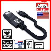 USB 3.0 Gigabit Ethernet LAN RJ45 1000Mbps Network Adapter Converter For Windows PC Apple MacBook Samsung Asus Dell XPS Yoga HP Acer Surface Pro 6.5" Black Gator Cable