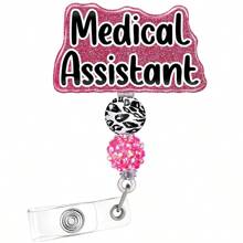 Medical Assistant MA Badge Reel Holder Retractable With ID Clip For Nurse Nursing Name Tag Card Black Alligator Clip Hospital Work Accessories Gifts - Coral Pink - View 1