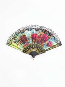 3/6/12 chiếc Quạt gấp trang nhã viền ren màu đen, Quạt cầm tay bằng vải lụa cổ điển mùa hè, lý tưởng khi đi du lịch, biểu diễn sân khấu, tiệc tùng, quà tặng cho gia đình và bạn bè vào các ngày lễ và sinh nhật - Quạt hoa ren lụa đen - Xem 5