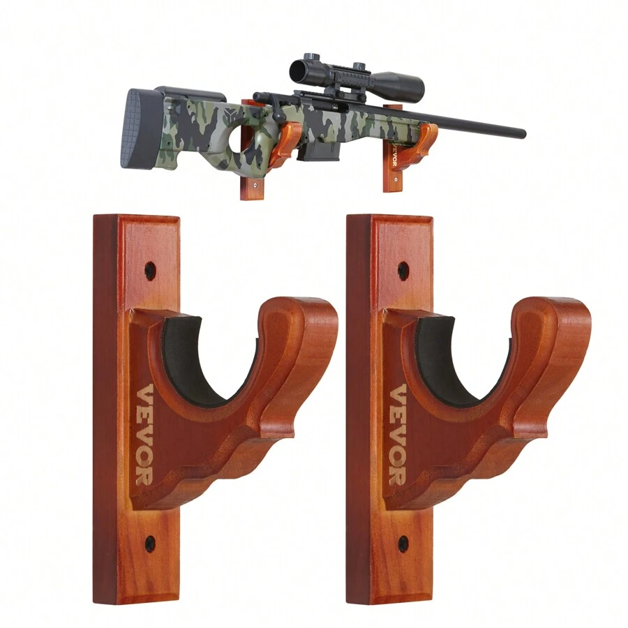 VEVOE Gun Rack Wall Mount, Horizontal Gun Rack And Shotgun Hooks, Single Gun Storage Display Rack For Wall, Gun Holder With Soft Padding Holds Rifles, Shotguns Up To 50 Lbs - 棕色 - 查看 1
