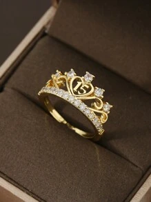1 pièce Bague en forme de couronne de reine avec pierre de zircone, convient pour les cadeaux d'anniversaire, de graduation, de Noël