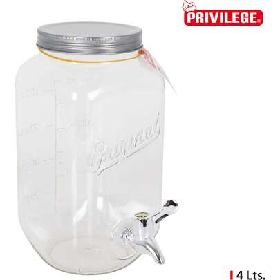 Privilege 4L-Spenderglas mit Zapfhahn, elegantes Design und Anti-Tropf-Hahn | Spenderbehälter mit 4 l Fassungsvermögen und leicht zu reinigendem Deckel, perfekt für Wasser, Säfte und mehr