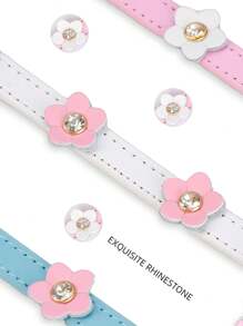 Leather Shining Rhinestone Cute Flower Tag Decoration Pet Dog Cat Collar