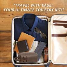 Personalized Leather Toiletry Bag For Men, Engrave Name Initials, Customized Monogram Travel Shaving Kit For Groomsmen Best Man, Graduation Gifts Father's Day, Wedding, Birthday, Husband, Makeup Bag Wash Bag For Bathroom College Dorm Portable Multifunctional Student Letter Versatile For Anniversaries, For Birthdays, For Christmas, For Holiday/ Vacation, For School, For Outdoors/Outings/Travel/Hiking/Stadium/Sports/Climbing - Khaki - View 4