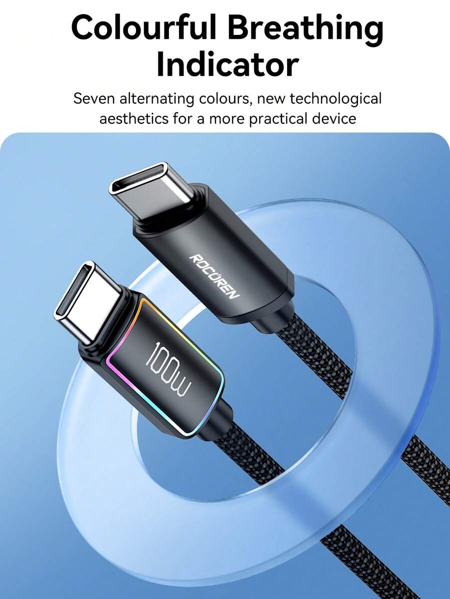 Câble de chargement rapide Rocoren 100 W USBC vers USBC, cordon USBC
