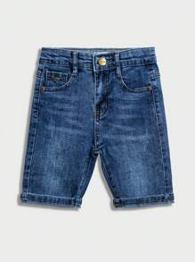 Sommer einfacher Stil Katzenschnurrbart Sprühmuster Krone Metalldekor Lässig Jeans Shorts für Kleine Jungen