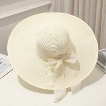 Mũ chống nắng có thể gập lại dành cho nữ, chống tia cực tím vành rộng vành màu trơn, mũ nơ đơn giản thanh lịch, thích hợp cho kem chống nắng ngoài trời đi biển, 56-58cm - Nhiều màu - Xem 13