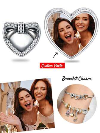 1pc Personalized Custom Photo Bracelet Charm For Women Mother, Picture Necklace Charm, Photo Anklet Charm, Heart Beads Gift For Daughter Present Girlfriend Wife Best Friend