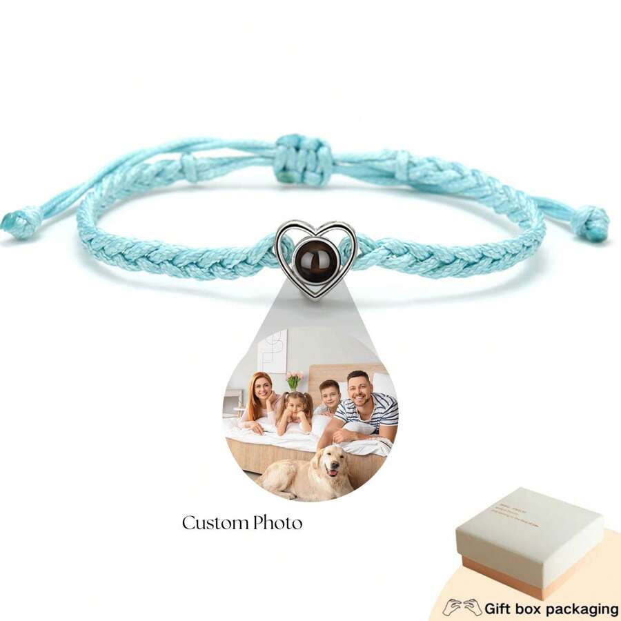 1 Vòng tay chiếu ảnh tùy chỉnh, dây đeo cổ tay cho nam nữ, cặp đôi, gia đình, bạn bè và thú cưng. Ngày lễ cá nhân, Quà tặng Ngày của Mẹ, Quà tặng Ngày của Cha, Quà tặng Ngày lễ tình nhân và Quà tặng Sinh nhật - Dây xanh + trái tim bạc - Xem 1