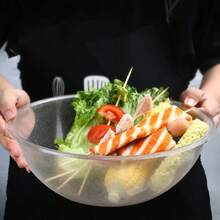 一個透明沙拉碗，圓形塑料碗，用於聚會混合碗，可重複使用的擺盤容器，用於廚房小吃、水果、糖果、爆米花芯片托盤 - 透明色 - 查看 1