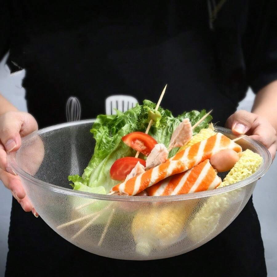 一個透明沙拉碗，圓形塑料碗，用於聚會混合碗，可重複使用的擺盤容器，用於廚房小吃、水果、糖果、爆米花芯片托盤 - 透明色 - 查看 1