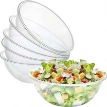 一個透明沙拉碗，圓形塑料碗，用於聚會混合碗，可重複使用的擺盤容器，用於廚房小吃、水果、糖果、爆米花芯片托盤 - 透明色 - 查看 5