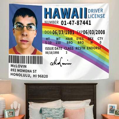 1 Pc Funny McLovin ID Flag Fake Driver License,Tapestry Banner Meme Tapestry With HD Printing,Cool Flags For College Dorm Room Decor And Bedroom Teen Gifts Birthday Graduation