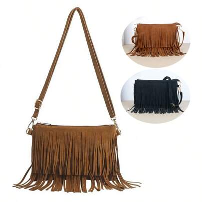 Vintage Tassel Crossbody Bags, Women's Versatile Shoulder Bag, Boho Style Fringe Square Purse For Ladies Daily Used Festival Gift, Western Purse For Women, Bohemia Style Bag For Women, Perfect For Rodeo Occasion