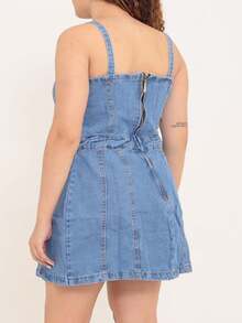 Women Denim Dresses - 中等水洗藍 - 查看 3