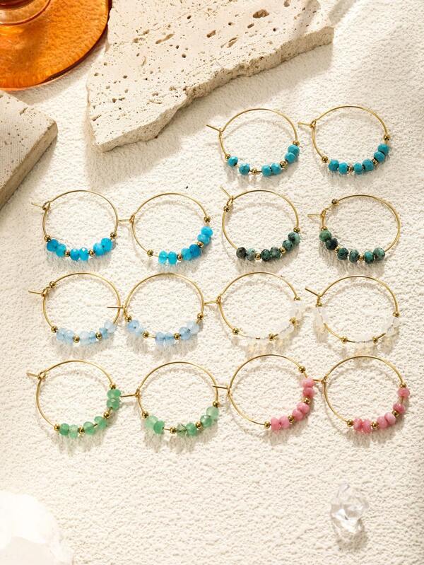 1فرط أقراط حجر طبيعي أخضر بسيط وأنيق مع 6 وجوه، مناسبة للارتداء اليومي والمواعدة والهدايا