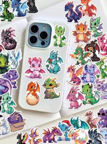 50张/250张可爱龙图案卡通贴纸，适用于DIY手机壳、吉他、滑板、笔记本电脑、水瓶、装饰防水贴纸 - 彩色 - 查看 7