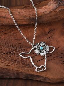 Vintage Western Style Ox Head Flower Turquoise Hollow Pendant Necklace Women Bohemian Farmhouse Personalized Necklace Gift For Her Valentines,Mom,Mother,Mother's Day,Gift