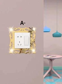 1pc Gold Patterned Border Switch Sticker With Mirrored Surface And Acrylic Material, Suitable For Light Switches In Living Room, Bedroom, Kitchen, Etc.,Stickers,Wall Decal,Vinly Decal For Home Decorations,Spring Decoration Items Refesh Your Home,Rama Decoration Stickers Gifts Birthday Graduation