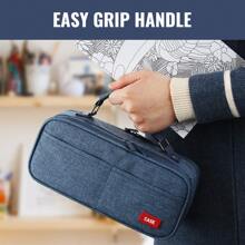 Dual Side Pencil Case Large Capacity Pencil Case Organizer; Double Zipper Storage Bag; Big Pencil Pouch - 藍色 - 查看 6