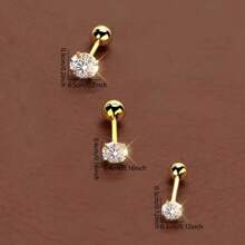 SENLANSP 3pcs Unique 18K Gold Plated Cubic Zirconia Stainless Steel Earrings Set, Perfect For Daily And Party Wear