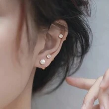 SENLANSP 3pcs Unique 18K Gold Plated Cubic Zirconia Stainless Steel Earrings Set, Perfect For Daily And Party Wear