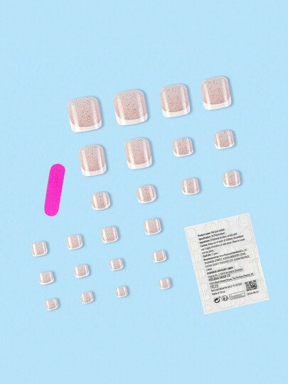 24個 フレンチスタイルのつやつやつま先偽爪アートチップ、白いエッジ、1個のネイルファイルと1個のジェリーグルー付属