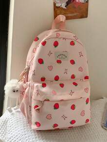 2024 New Women's Backpack, Korean Style Simple Mini Backpack, Ins Style Forest Design Student School Bag, Travel Double-Shoulder Backpack Valentines - Pink - View 2