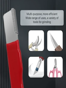1pc Outdoor Portable Garden Scissors Whetstone, Quick Sharpener, Suitable For A Variety Of Tools - Red 12.8*1.5cm - View 6
